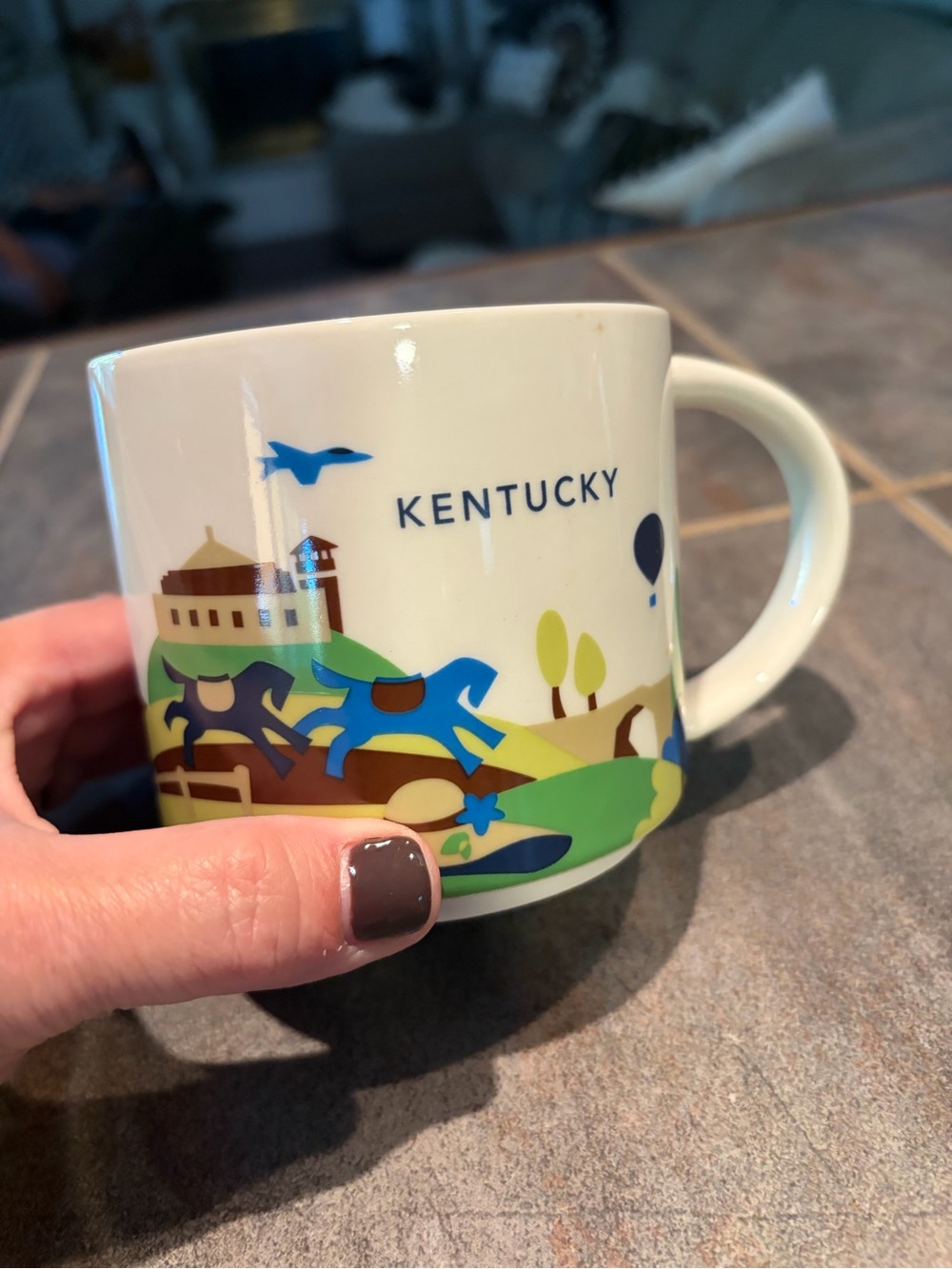 Starbucks White Mug with Blue, Green and Brown Kentucky Design